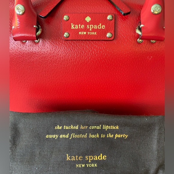 Kate Spade Red Leather Wellesley purse detachable cross-body strap gold hardware - Picture 11 of 11